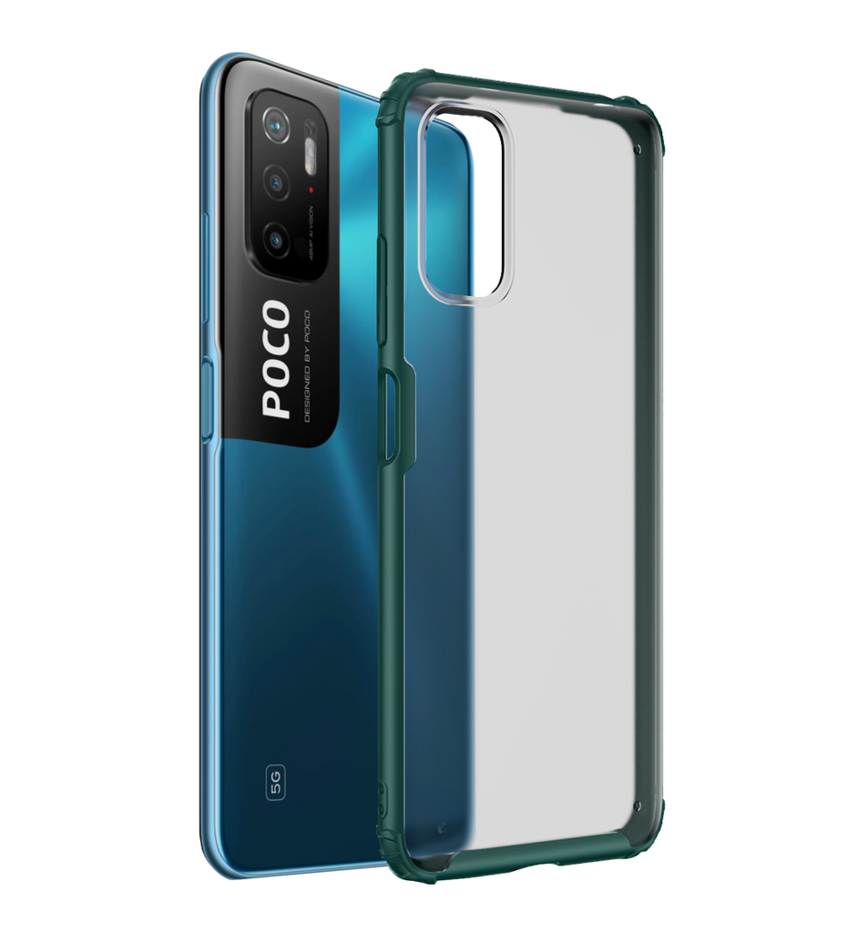 Rugged Frosted Semi Transparent PC Shock Proof Slim Back Cover for Poco M3 Pro 5G, 6.5 inch, Green