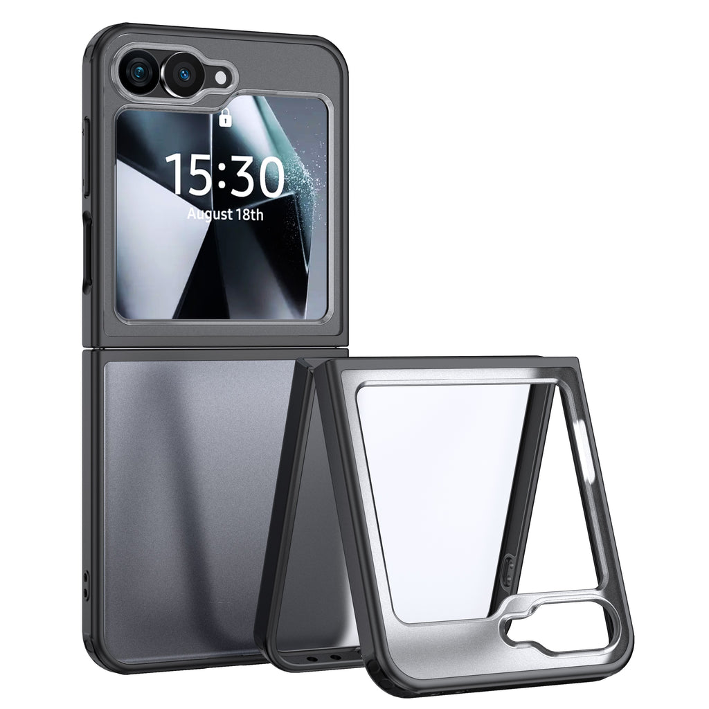 Rugged Frosted Semi Transparent PC Shock Proof Slim Back Cover for Samsung Galaxy Z Flip 6, 6.7 inch, Black