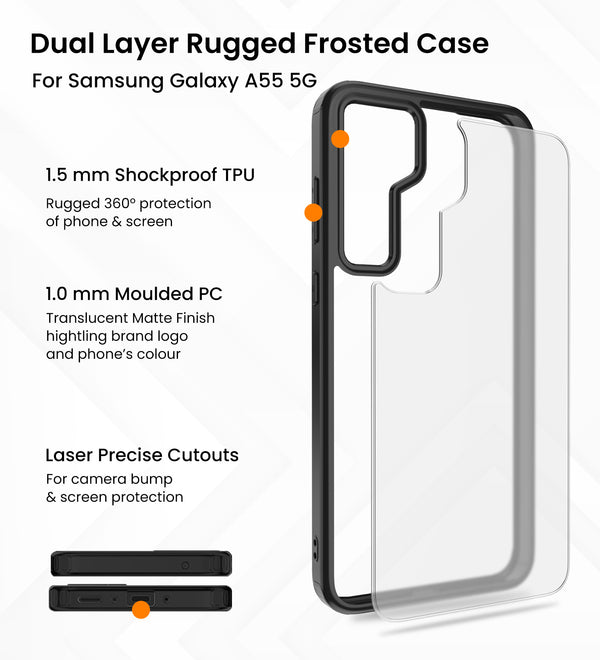 Samsung Galaxy A55 5G (6.6 inch) Back Cover | Rugged Frosted Series, Black