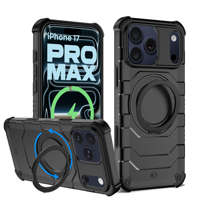 Apple iPhone 17 Pro Max (6.9 inch) Back Cover | Explorer 2.0 [SolidX] MagSnap Series, With 360° Ring Stand, Deep Black