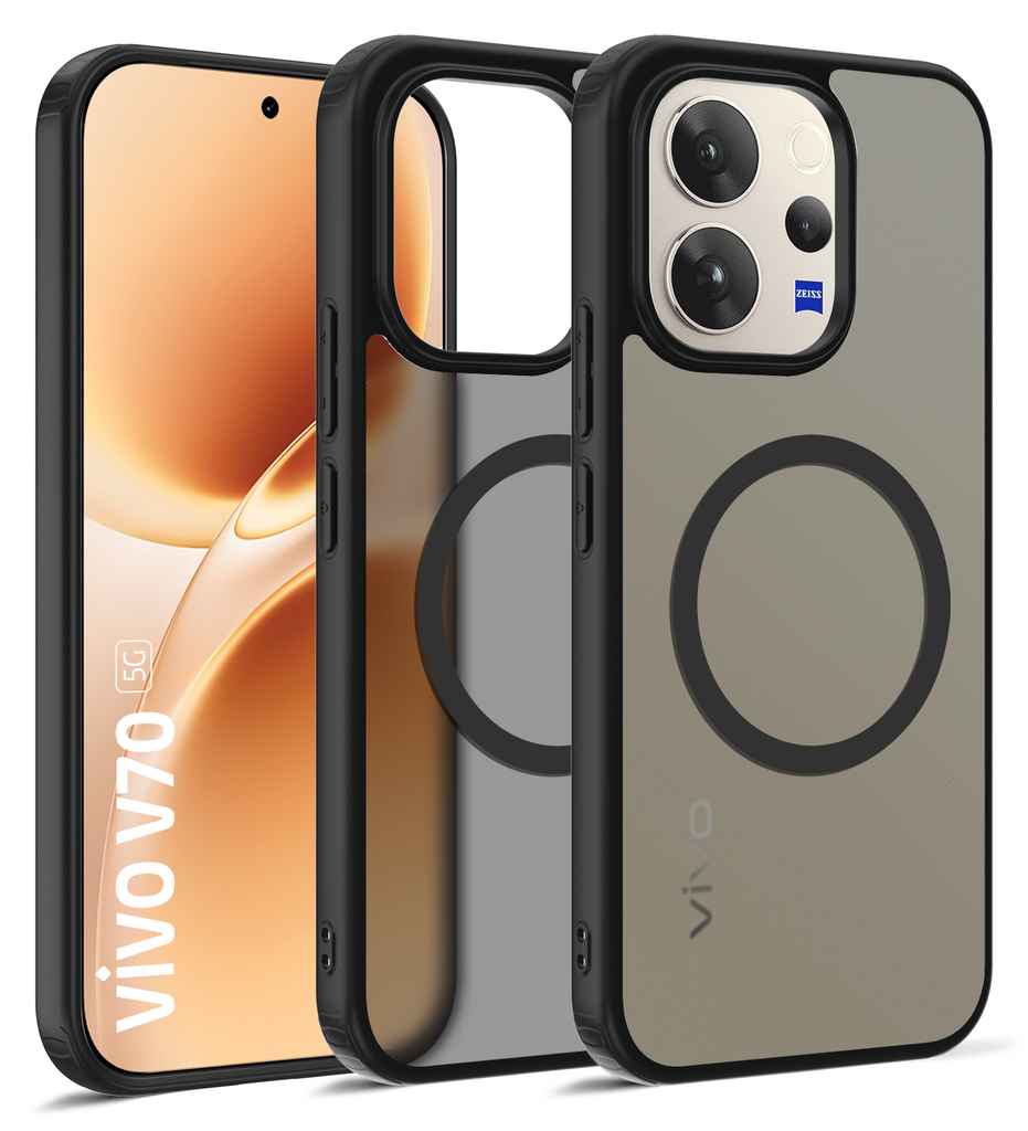 Vivo V70 5G, Vivo V70 Elite 5G (6.59 inch) Back Cover | Rugged Frosted MagSnap Series, Passion Black