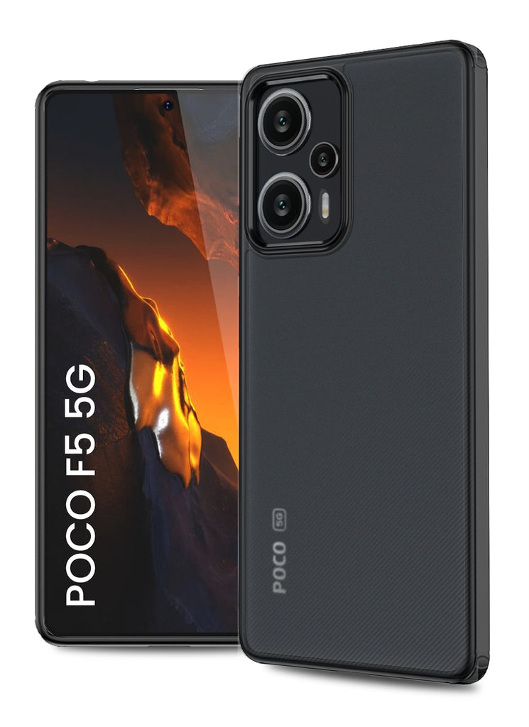 Rugged Frosted Semi Transparent PC Shock Proof Slim Back Cover for POCO F5 5G, 6.67 inch, Black