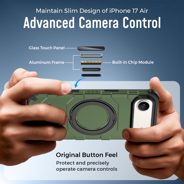 Apple iPhone 17 Air, iPhone Air (6.9 inch) Back Cover | Explorer 2.0 [SolidX] MagSnap Series, With 360° Ring Stand, Green