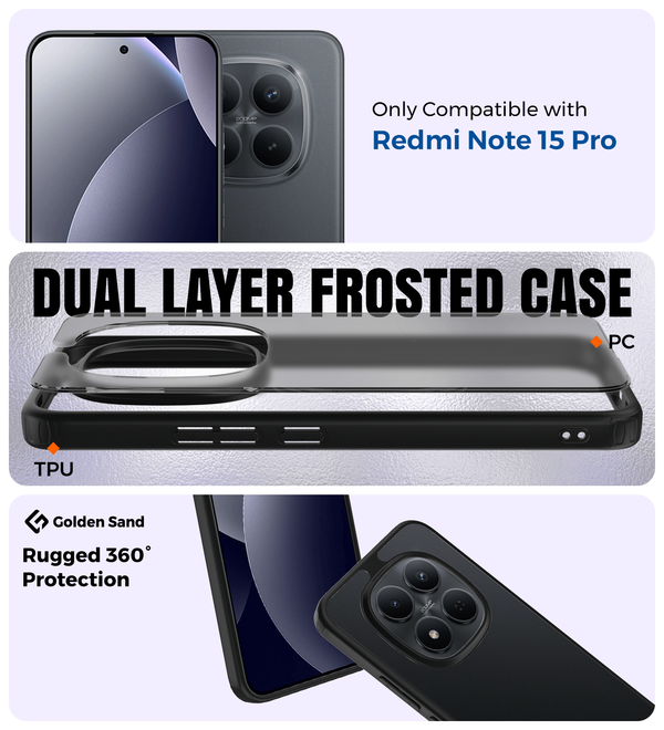 Redmi Note 15 Pro 5G (6.83 inch) Back Cover | Rugged Frosted Series, Carbon Black
