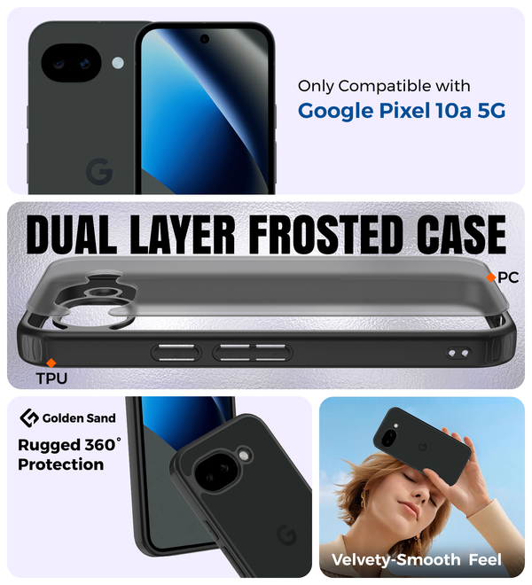 Google Pixel 10a 5G (6.3 inch) Back Cover | Rugged Frosted Series, Obsidian Black