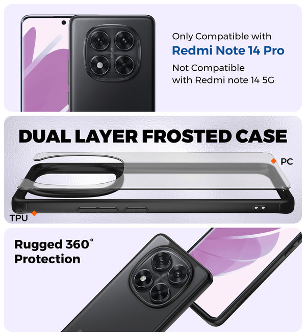 POCO X7 5G, Redmi Note 14 Pro 5G, Redmi Note 14 Pro+ Plus 5G (6.67 inch) Back Cover | Rugged Frosted Series, Black