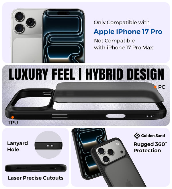 Apple iPhone 17 Pro 5G (6.3 inch) Back Cover | Rugged Frosted Series, Deep Black