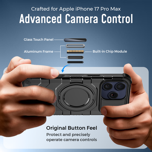 Apple iPhone 17 Pro Max (6.9 inch) Back Cover | Explorer 2.0 [SolidX] MagSnap Series, With 360° Ring Stand, Deep Black