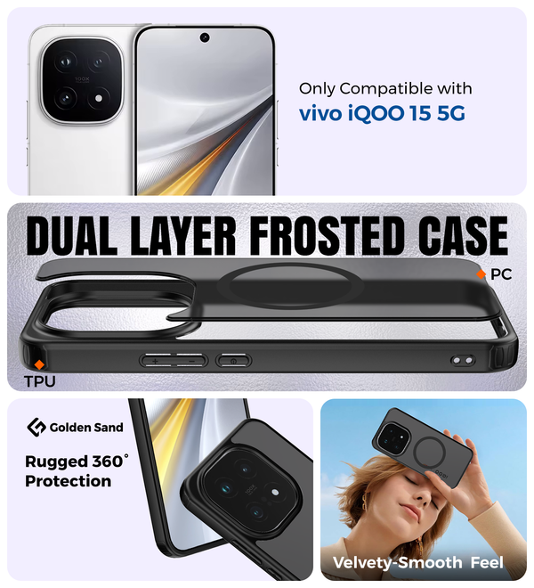 iQOO 15 5G (6.85 inch) Back Cover | Rugged Frosted MagSnap Series, Alpha Black