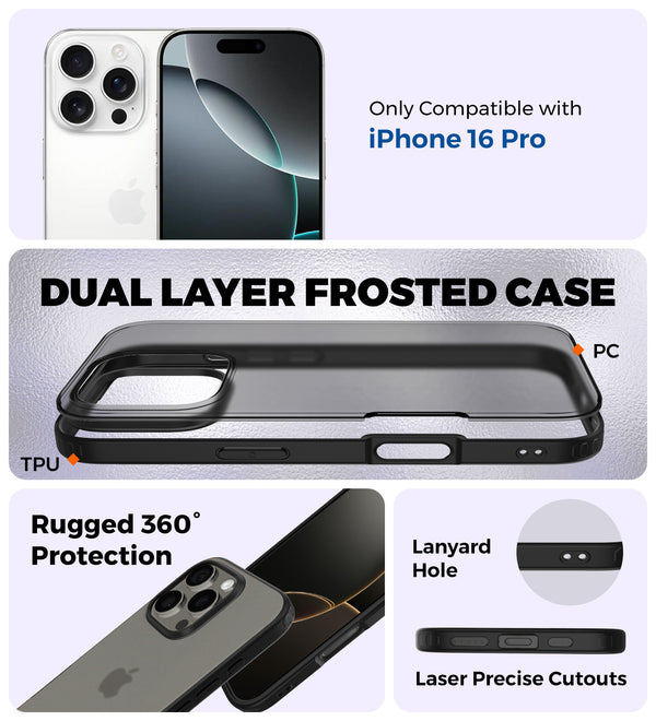 Apple iPhone 16 Pro (6.3 inch) Back Cover | Rugged Frosted Series, Black