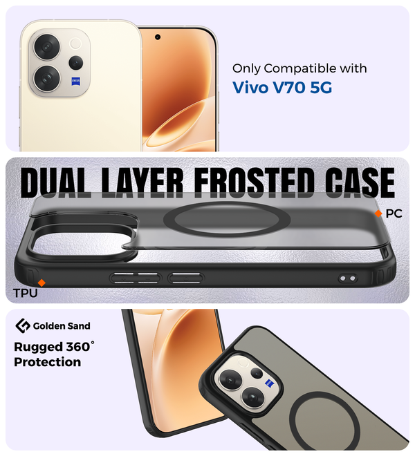 Vivo V70 5G, Vivo V70 Elite 5G (6.59 inch) Back Cover | Rugged Frosted MagSnap Series, Passion Black