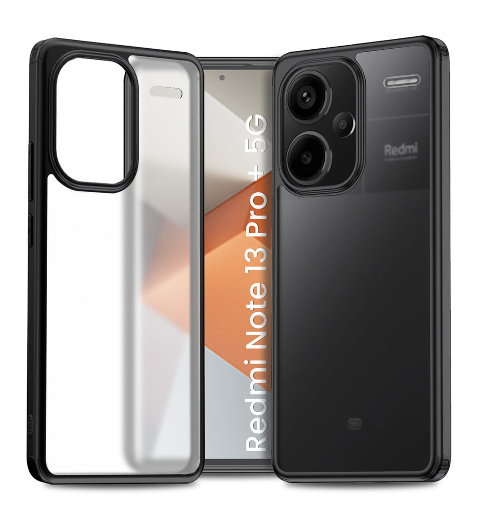 Rugged Frosted Semi Transparent PC Shock Proof Slim Back Cover for Redmi Note 13 Pro+ Plus 5G, 6.67 inch, Black