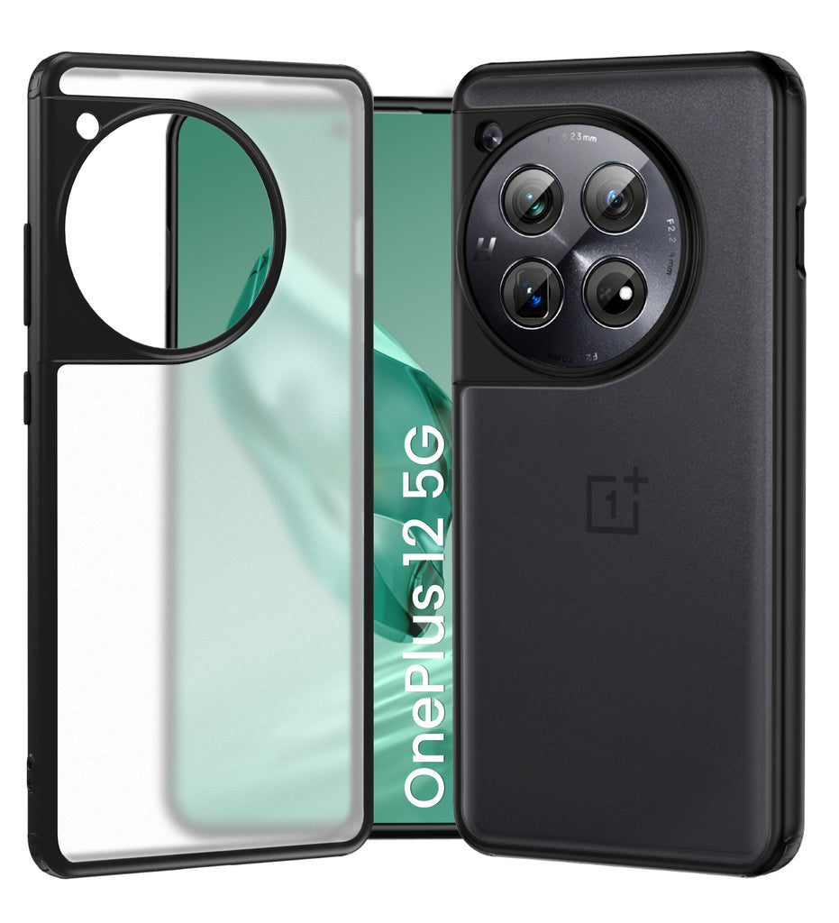 Rugged Frosted Semi Transparent PC Shock Proof Slim Back Cover for OnePlus 12 5G, 6.82 inch, Black