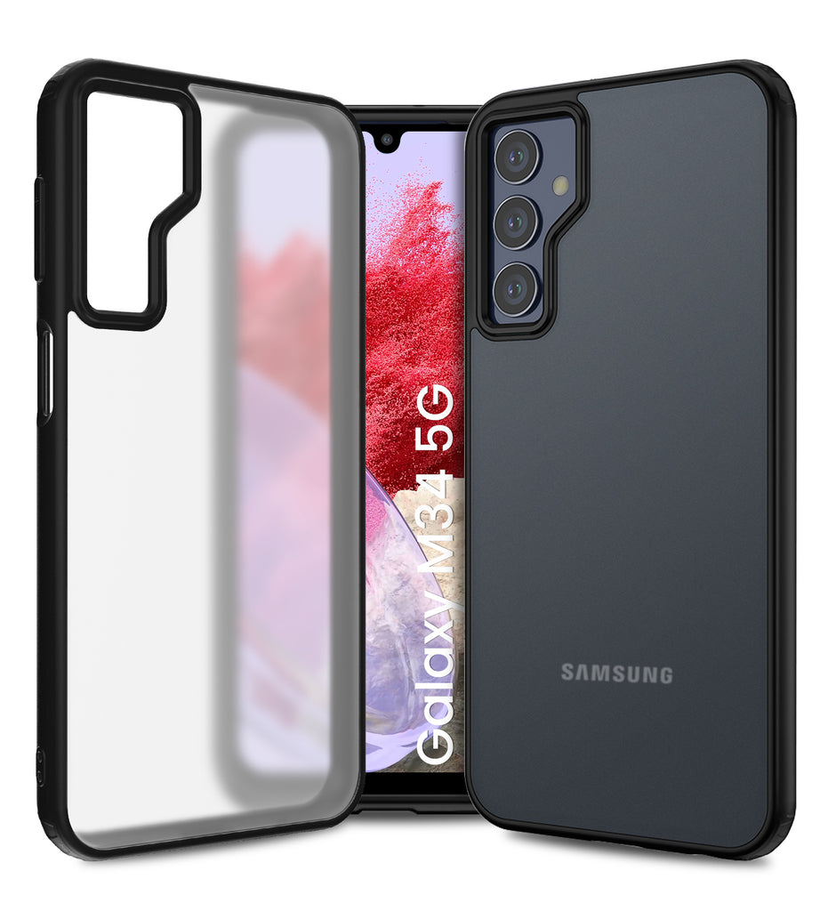 Rugged Frosted Semi Transparent PC Shock Proof Slim Back Cover for Samsung Galaxy M34 5G, Samsung Galaxy F34 5G, 6.5 inch, Black