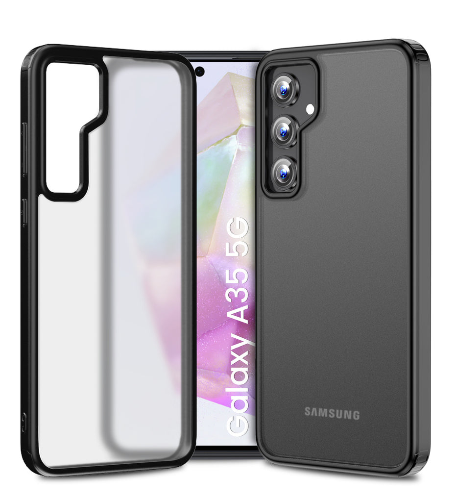 Rugged Frosted Semi Transparent PC Shock Proof Slim Back Cover for Samsung Galaxy A35 5G, 6.6 inch, Black