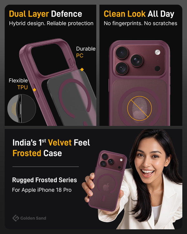 Apple iPhone 18 Pro 5G (6.3 inch) Back Cover | Rugged Frosted MagSnap Series, Burgundy