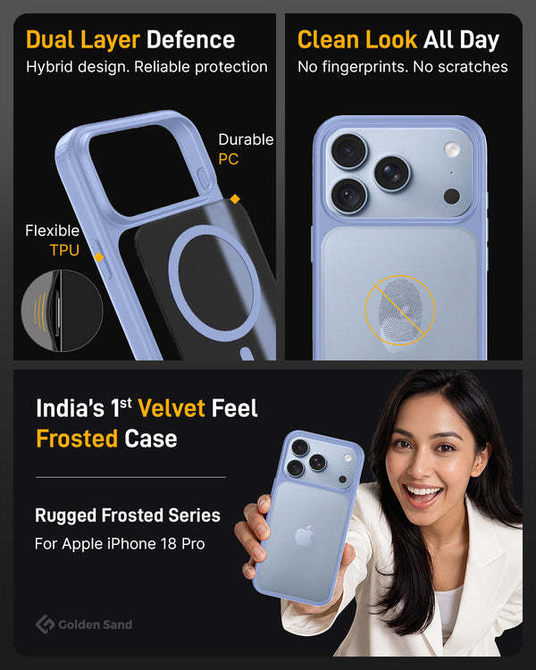 Apple iPhone 18 Pro 5G (6.3 inch) Back Cover | Rugged Frosted Series, Glacier Blue