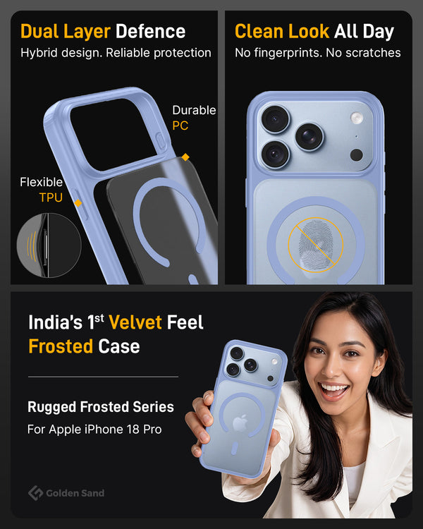 Apple iPhone 18 Pro 5G (6.3 inch) Back Cover | Rugged Frosted MagSnap Series, Glacier Blue