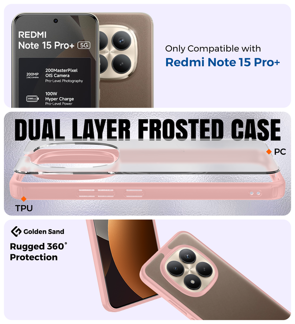 Redmi Note 15 Pro Plus 5G (6.83 inch) Back Cover | Rugged Frosted Series, Mirage Pink