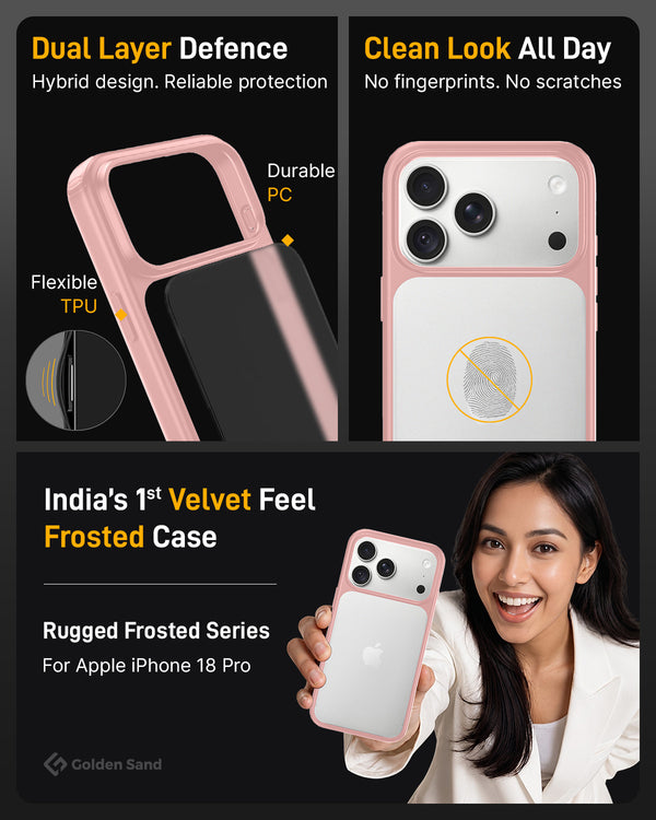Apple iPhone 18 Pro 5G (6.3 inch) Back Cover | Rugged Frosted Series, Pink