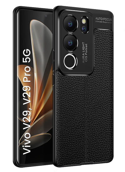 Vivo V29 5G, Vivo V29 Pro 5G (6.78 inch) Back Cover | Vegan Leather Series, Black