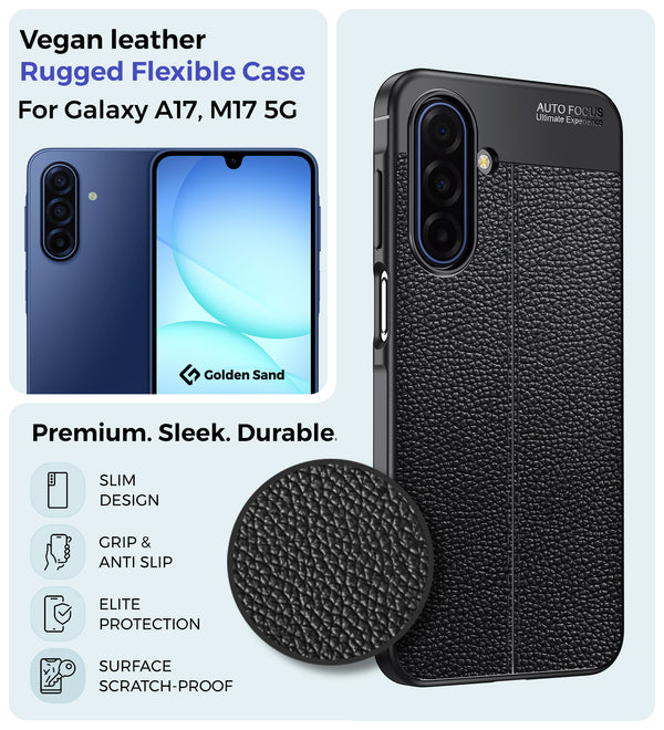 Samsung Galaxy A17 5G, Samsung Galaxy M17 5G (6.7 inch) Back Cover | Vegan Leather Series, Black