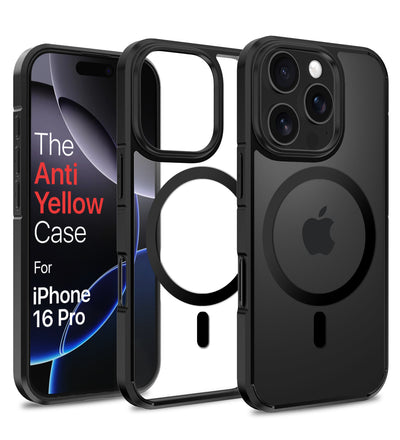 Apple iPhone 16 Pro (6.3 inch) Back Cover | Ice Crystal MagSnap Series [Anti Yellow], (Transparent Black)