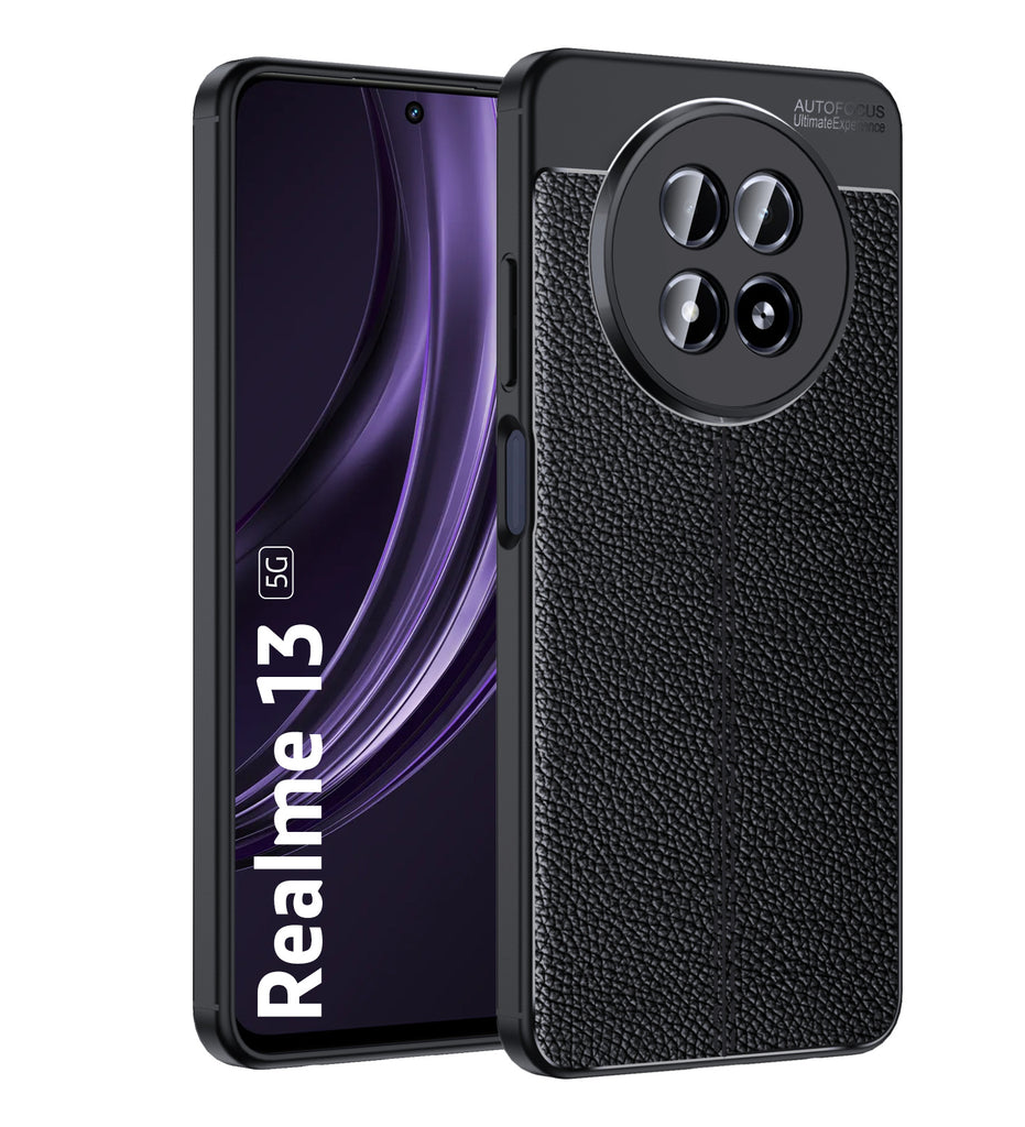 Leather Armor TPU Series Shockproof Armor Back Cover for Realme 13 5G, realme 12 / realme 12x, Realme C65 / Realme N65, Narzo 70x 5G, 6.72 inch, Black