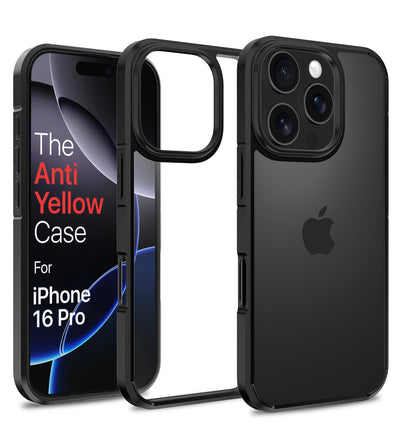 Apple iPhone 16 Pro (6.3 inch) Back Cover | Ice Crystal Series [Anti Yellow], (Transparent Black)