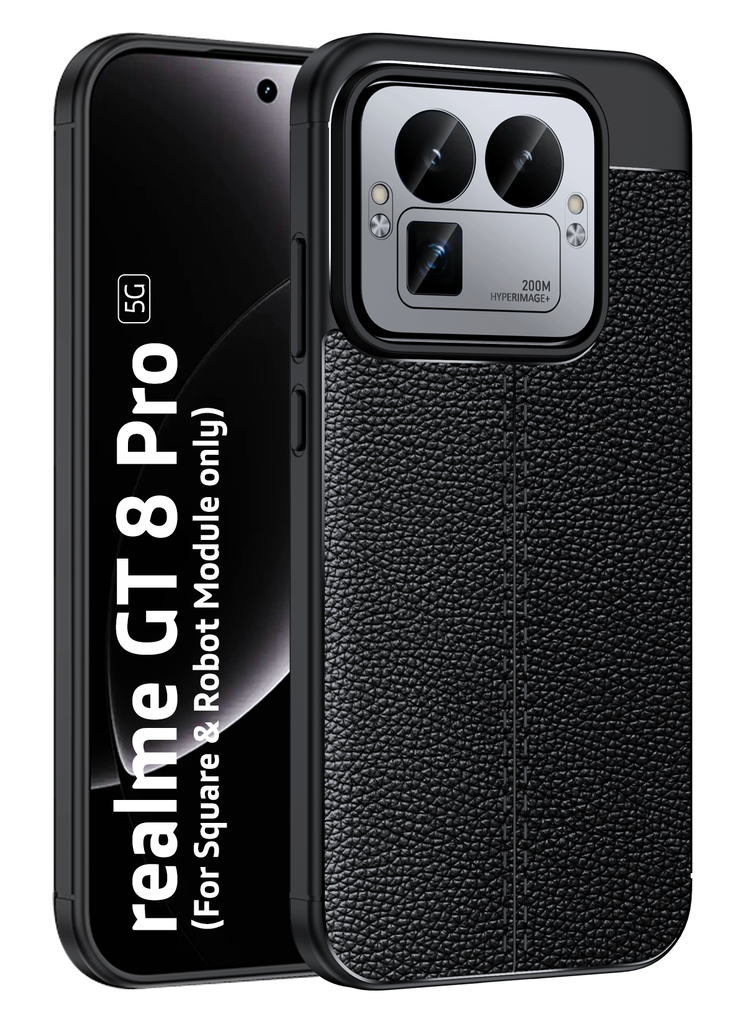 Realme GT 8 Pro 5G, Realme GT 8 Pro Dream Edition, [Compatible With Only Square & Robot Camera Module], (6.79 inch) Back Cover | Vegan Leather Series, Urban Black