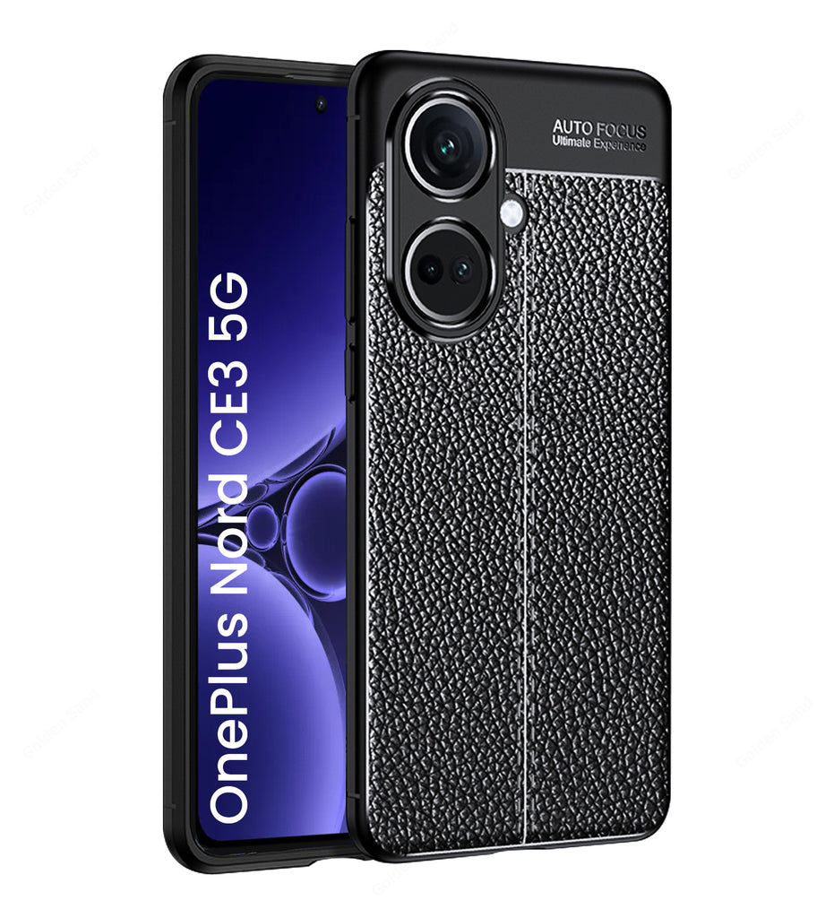 Leather Armor TPU Series Shockproof Armor Back Cover for OnePlus Nord CE 3 5G, 6.7 inch, Black