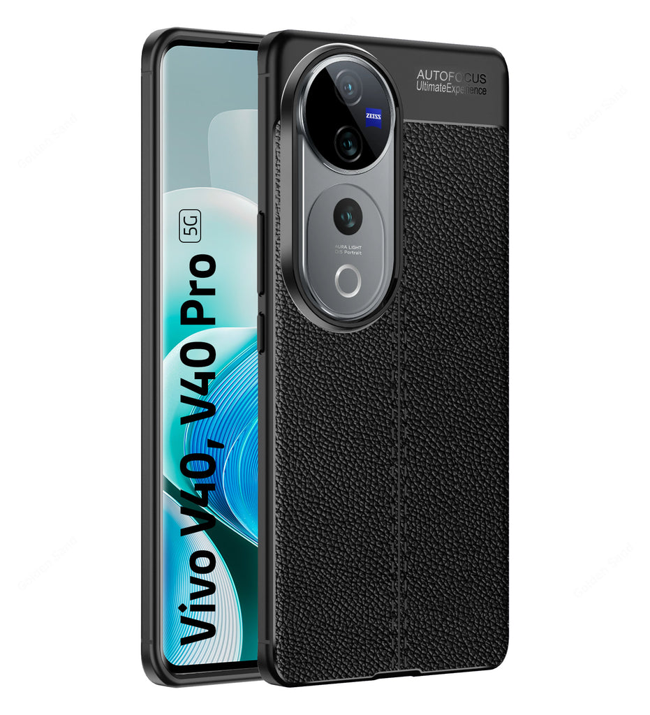 Leather Armor TPU Series Shockproof Armor Back Cover for Vivo V40 5G, Vivo V40 Pro 5G, 6.78 inch, Black