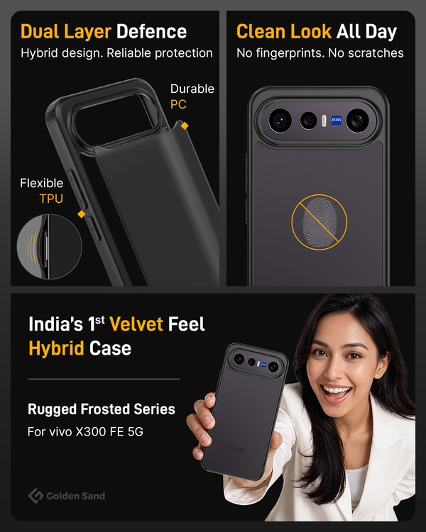 Vivo X300 FE 5G (6.31 inch) Back Cover | Rugged Frosted Series, Eclipse Black