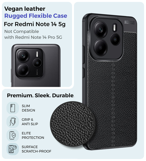 Redmi Note 14 5G (6.67 inch) Back Cover | Vegan Leather Series, Black