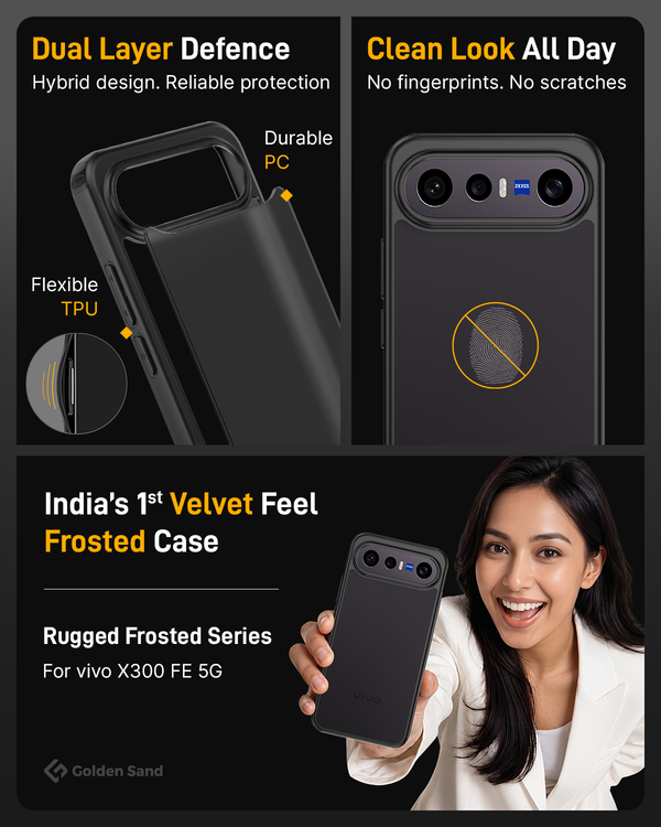 Vivo X300 FE 5G (6.31 inch) Back Cover | Rugged Frosted Series, Eclipse Black