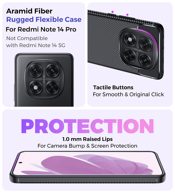 POCO X7 5G, Redmi Note 14 Pro 5G, Redmi Note 14 Pro+ Plus 5G (6.67 inch) Back Cover | Aramid Fiber Series, Black