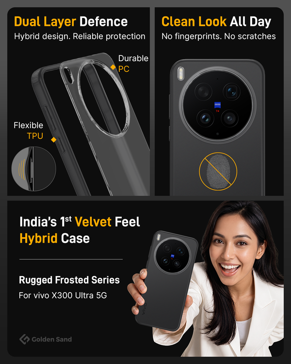 Vivo X300 Ultra 5G (6.82 inch) Back Cover | Rugged Frosted Series, Noir Black