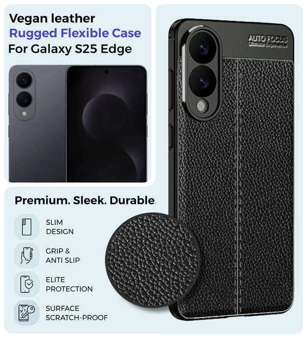 Samsung Galaxy S25 Edge 5G (6.66 inch) Back Cover | Vegan Leather Series, Black