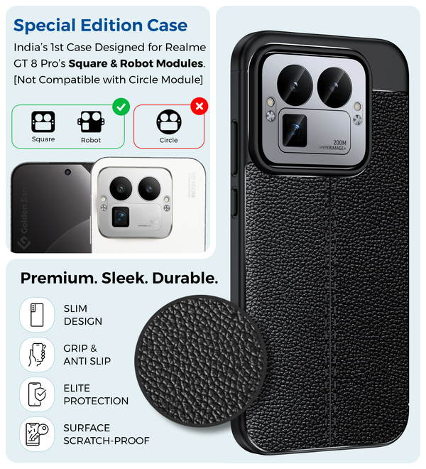 Realme GT 8 Pro 5G, Realme GT 8 Pro Dream Edition, [Compatible With Only Square & Robot Camera Module], (6.79 inch) Back Cover | Vegan Leather Series, Urban Black