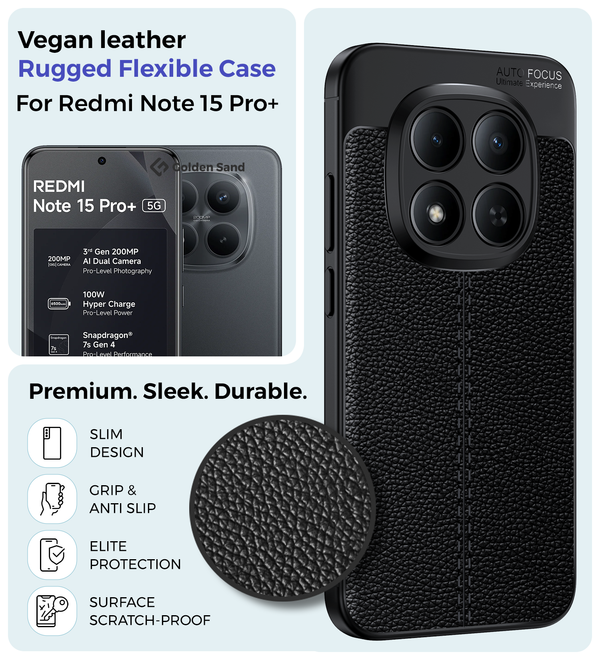 Redmi Note 15 Pro Plus 5G (6.83 inch) Back Cover | Vegan Leather Series, Carbon Black