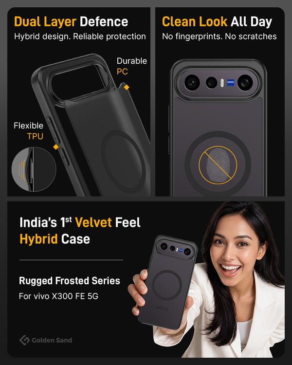 Vivo X300 FE 5G (6.31 inch) Back Cover | Rugged Frosted MagSnap Series, Eclipse Black