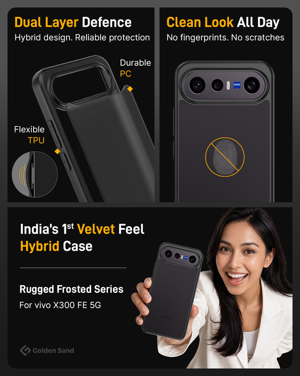 Vivo X300 FE 5G (6.31 inch) Back Cover | Rugged Frosted Series, Eclipse Black