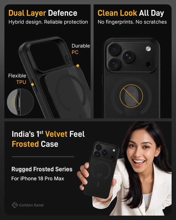Apple iPhone 18 Pro Max 5G (6.9 inch) Back Cover | Rugged Frosted MagSnap Series, Black