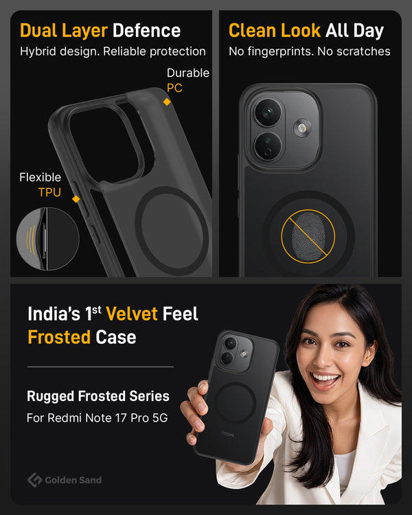 Redmi Note 17 Pro 5G (6.83 inch) Back Cover | Rugged Frosted MagSnap Series, Black