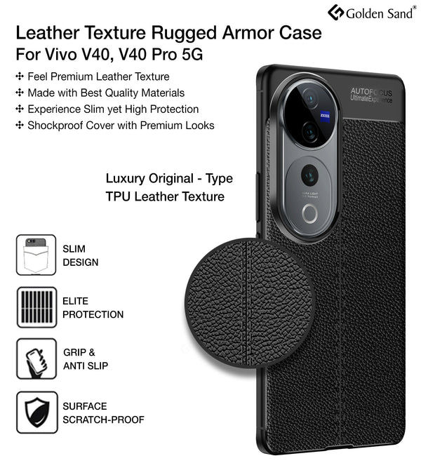 Vivo V40 5G, Vivo V40 Pro 5G, Vivo T3 Ultra 5G (6.78 inch) Back Cover | Vegan Leather Series, Black