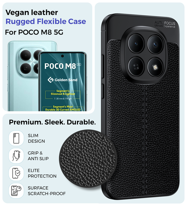 POCO M8 5G (6.77 inch) Back Cover | Vegan Leather Series, Black