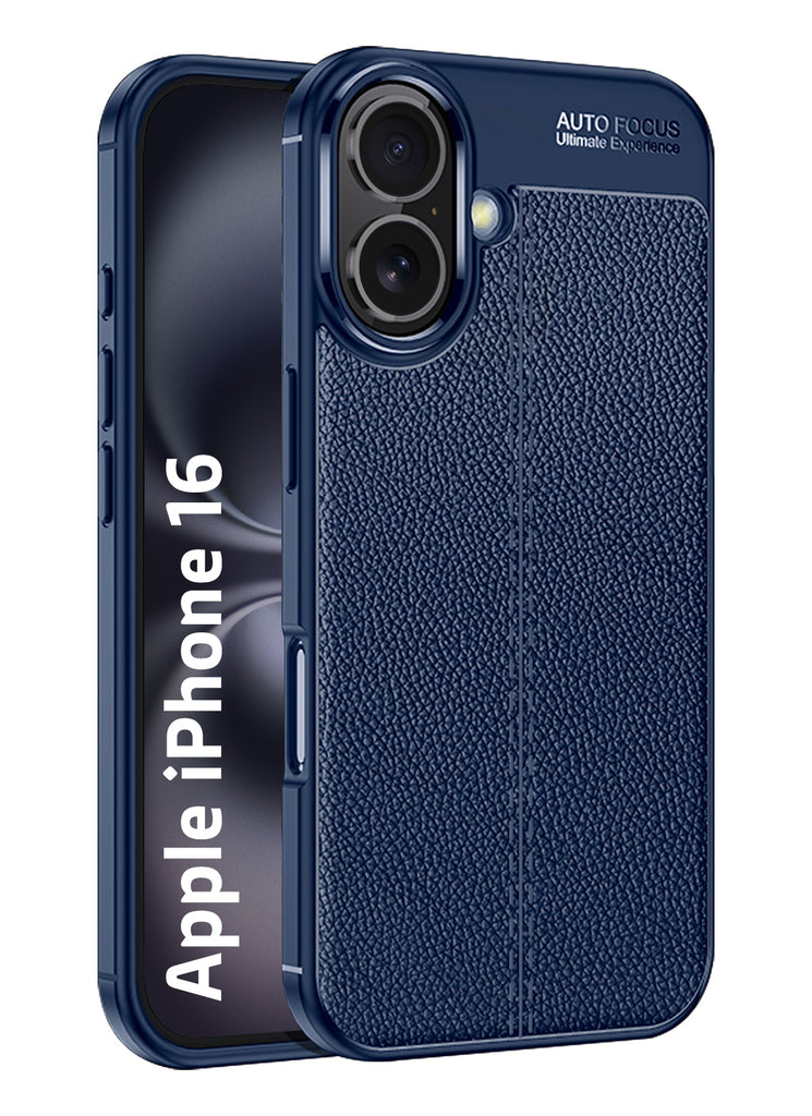 Leather Armor TPU Series Shockproof Armor Back Cover for Apple iPhone 16, 6.1 inch, Blue