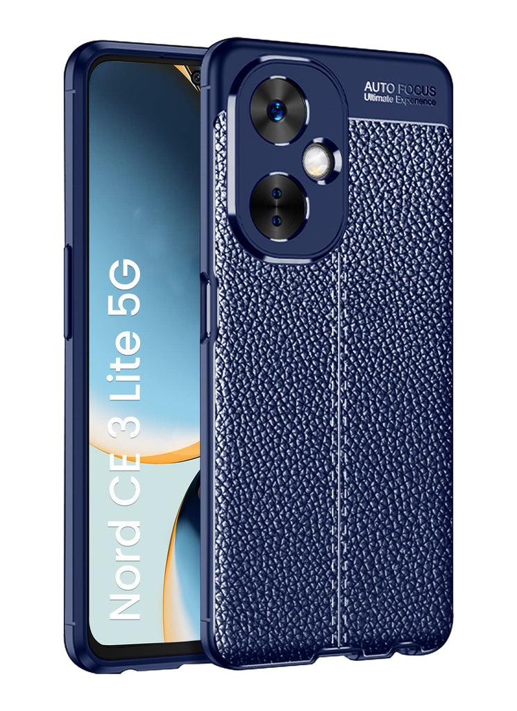 Vegan Leather Rugged Flexible TPU Series Shockproof Armor Back Cover for OnePlus Nord CE 3 Lite 5G, 6.72 inch, Blue