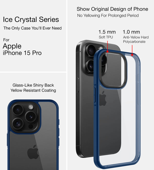 Apple iPhone 15 Pro (6.1 inch) Back Cover | Ice Crystal Series [Anti Yellow], Blue