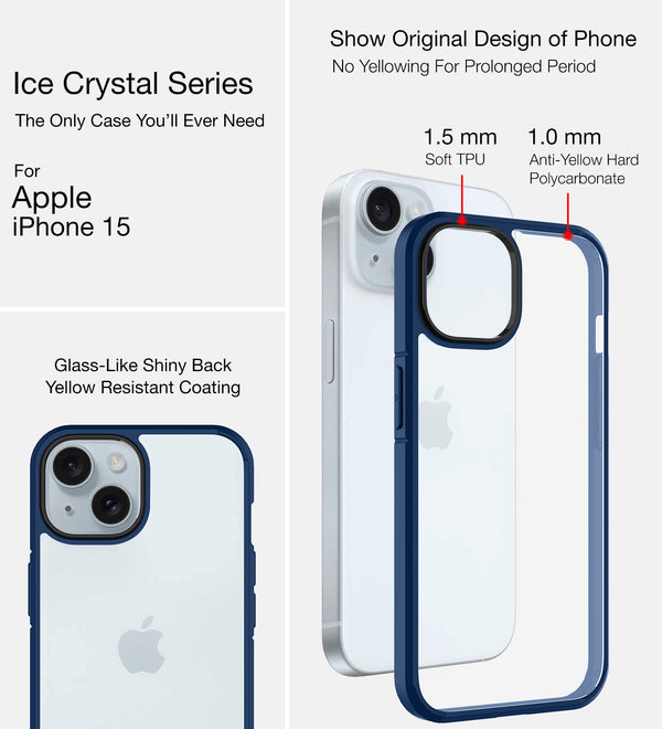 Apple iPhone 15 (6.1 inch) Back Cover | Ice Crystal Series [Anti Yellow], Blue